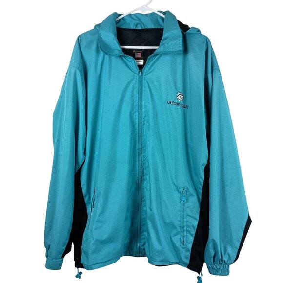 Oregon Coast Windbreaker Jacket Zipper Pockets Removable Hood Size XL Teal - Picture 2 of 13